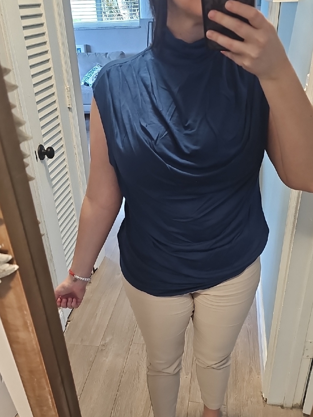 Adrienne Vittadini Navy Sleeveless Draped Neck Cami